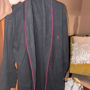 Polo Ralph Lauren Black and red trim robe house coat like new size S deep pocket